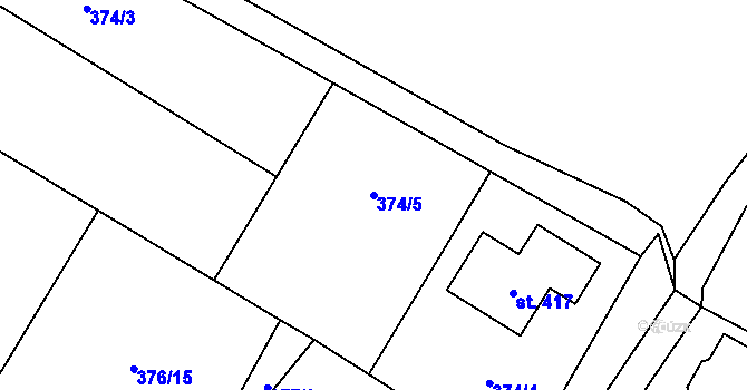 Parcela st. 374/5 v KÚ Jelenice u Mělníka, Katastrální mapa
