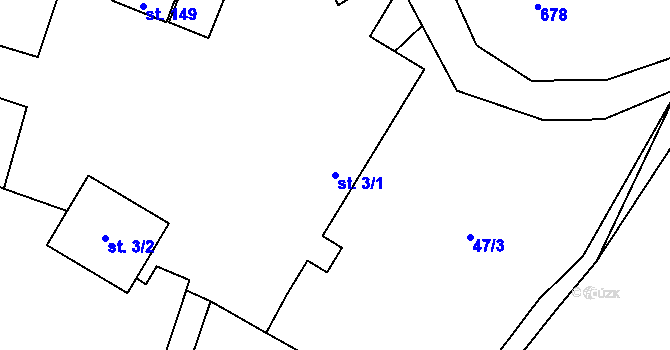 Parcela st. 3/1 v KÚ Malý Újezd, Katastrální mapa