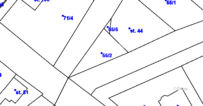 Parcela st. 55/2 v KÚ Malý Újezd, Katastrální mapa