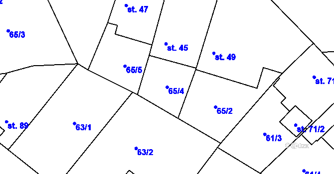 Parcela st. 65/4 v KÚ Malý Újezd, Katastrální mapa