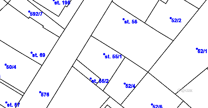 Parcela st. 55/1 v KÚ Malý Újezd, Katastrální mapa