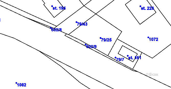 Parcela st. 602/9 v KÚ Malý Újezd, Katastrální mapa