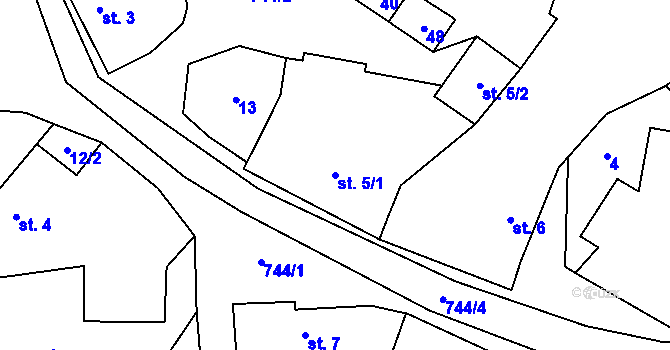 Parcela st. 5/1 v KÚ Hrádek u Manětína, Katastrální mapa