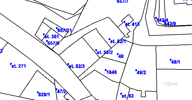 Parcela st. 52/2 v KÚ Manětín, Katastrální mapa
