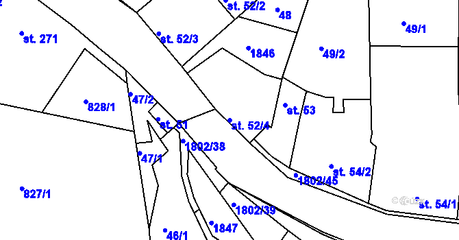Parcela st. 52/4 v KÚ Manětín, Katastrální mapa