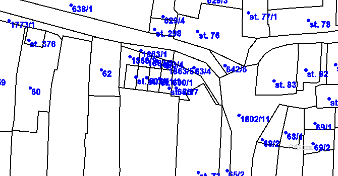 Parcela st. 75/7 v KÚ Manětín, Katastrální mapa