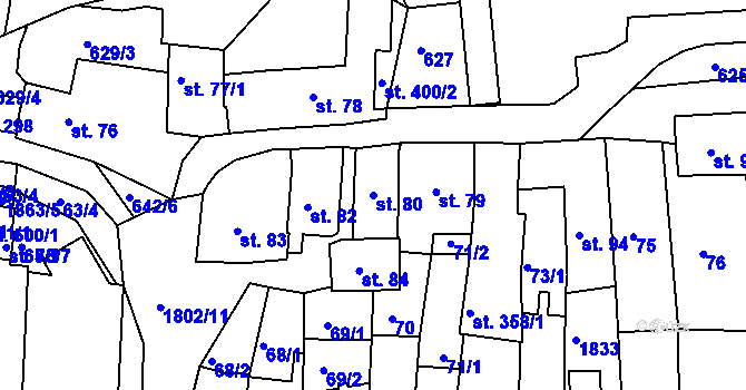 Parcela st. 80 v KÚ Manětín, Katastrální mapa