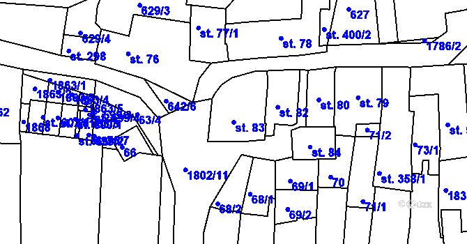 Parcela st. 83 v KÚ Manětín, Katastrální mapa