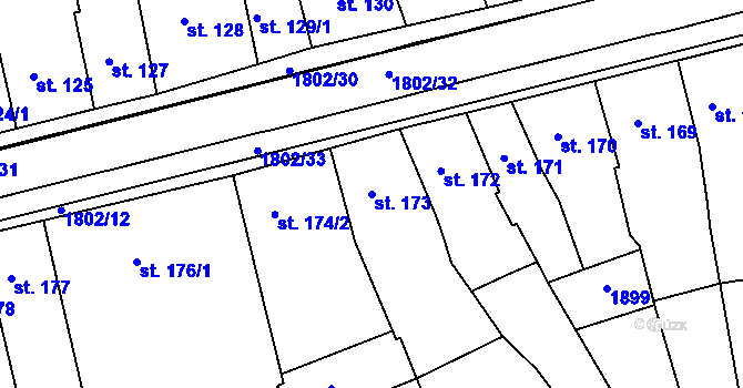 Parcela st. 173 v KÚ Manětín, Katastrální mapa