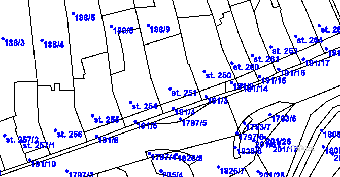 Parcela st. 251 v KÚ Manětín, Katastrální mapa
