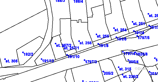 Parcela st. 256 v KÚ Manětín, Katastrální mapa