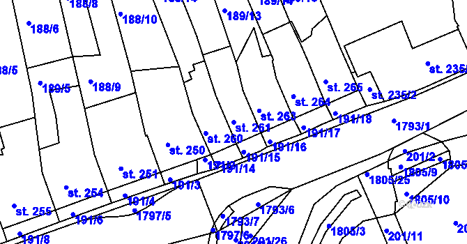Parcela st. 261 v KÚ Manětín, Katastrální mapa