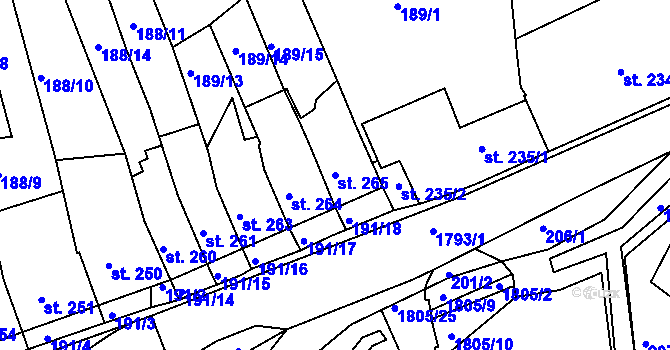 Parcela st. 265 v KÚ Manětín, Katastrální mapa