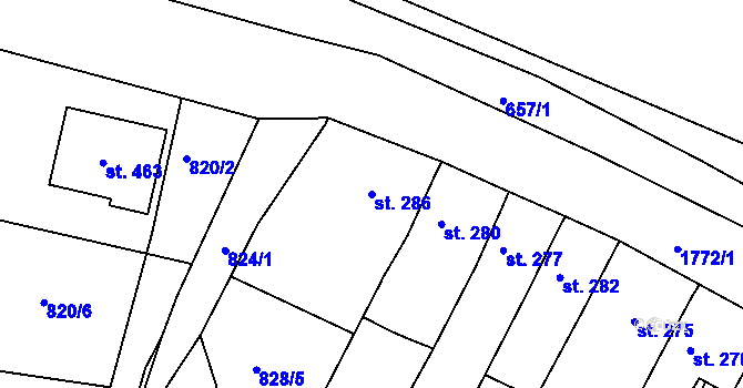 Parcela st. 286 v KÚ Manětín, Katastrální mapa