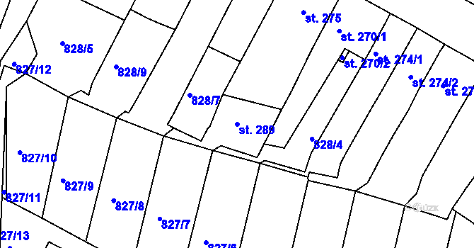 Parcela st. 289 v KÚ Manětín, Katastrální mapa