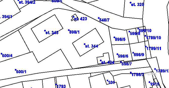 Parcela st. 344 v KÚ Manětín, Katastrální mapa