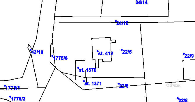 Parcela st. 412 v KÚ Manětín, Katastrální mapa