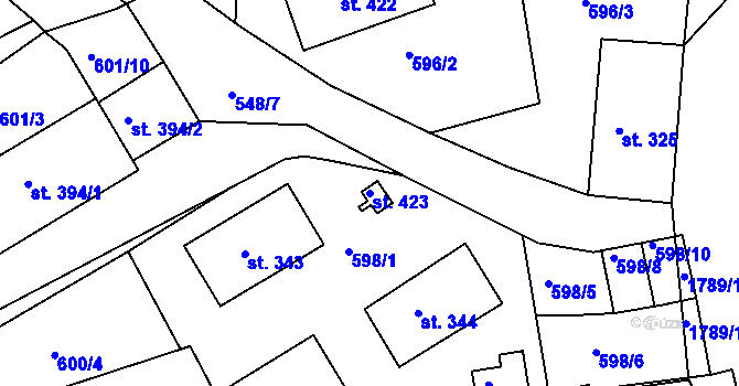 Parcela st. 423 v KÚ Manětín, Katastrální mapa