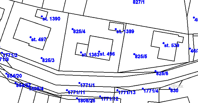 Parcela st. 496 v KÚ Manětín, Katastrální mapa
