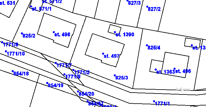 Parcela st. 497 v KÚ Manětín, Katastrální mapa