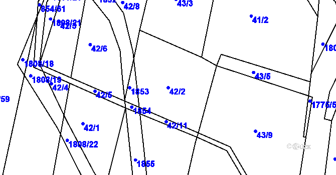 Parcela st. 42/2 v KÚ Manětín, Katastrální mapa