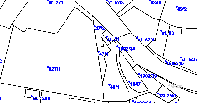 Parcela st. 47/1 v KÚ Manětín, Katastrální mapa