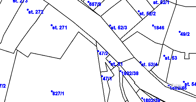 Parcela st. 47/2 v KÚ Manětín, Katastrální mapa