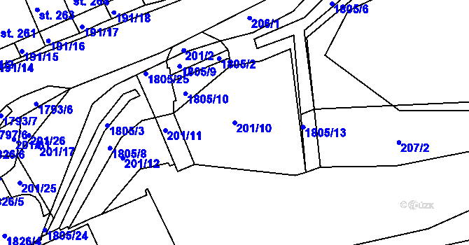 Parcela st. 201/10 v KÚ Manětín, Katastrální mapa