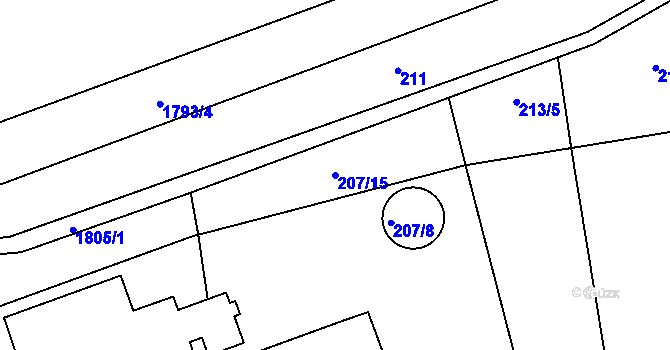 Parcela st. 207/15 v KÚ Manětín, Katastrální mapa