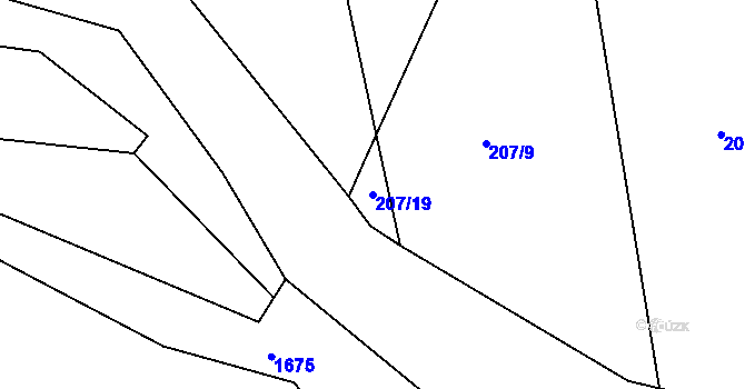 Parcela st. 207/19 v KÚ Manětín, Katastrální mapa