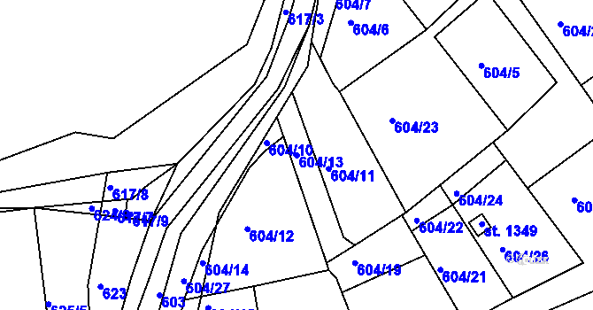 Parcela st. 604/13 v KÚ Manětín, Katastrální mapa