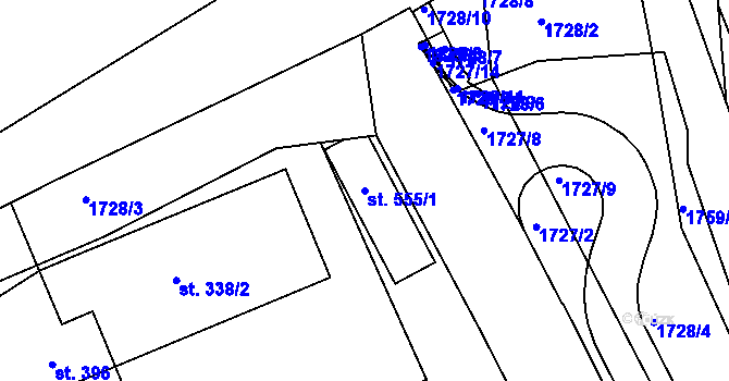 Parcela st. 555/1 v KÚ Manětín, Katastrální mapa