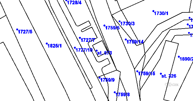 Parcela st. 573 v KÚ Manětín, Katastrální mapa