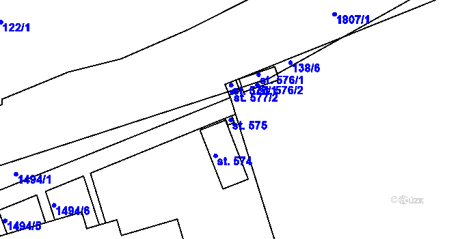 Parcela st. 575 v KÚ Manětín, Katastrální mapa