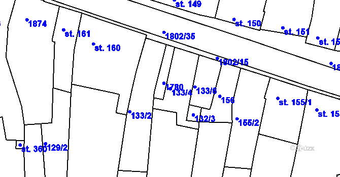 Parcela st. 133/4 v KÚ Manětín, Katastrální mapa