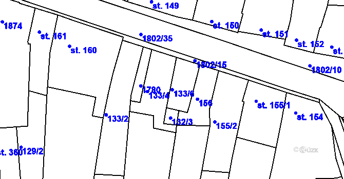 Parcela st. 133/6 v KÚ Manětín, Katastrální mapa