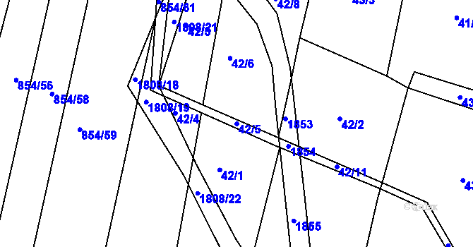 Parcela st. 42/5 v KÚ Manětín, Katastrální mapa