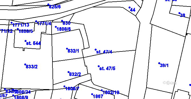 Parcela st. 47/4 v KÚ Manětín, Katastrální mapa