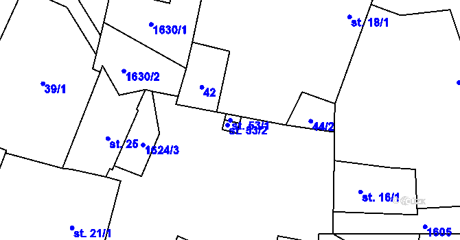 Parcela st. 53/1 v KÚ Vladměřice, Katastrální mapa