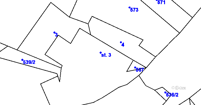 Parcela st. 3 v KÚ Vysočany u Manětína, Katastrální mapa