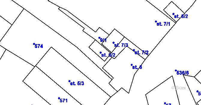 Parcela st. 5/2 v KÚ Vysočany u Manětína, Katastrální mapa