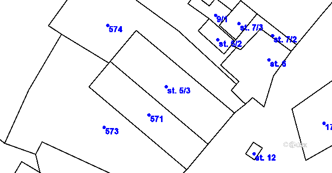 Parcela st. 5/3 v KÚ Vysočany u Manětína, Katastrální mapa