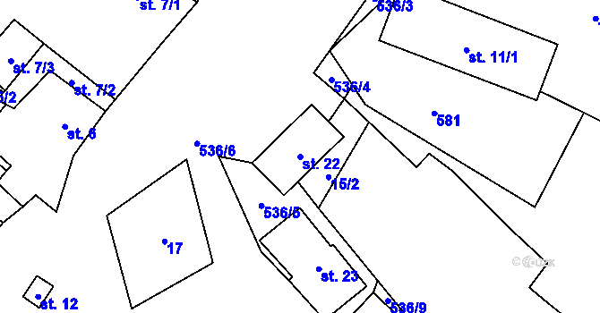 Parcela st. 22 v KÚ Vysočany u Manětína, Katastrální mapa