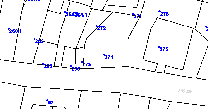 Parcela st. 274 v KÚ Mankovice, Katastrální mapa