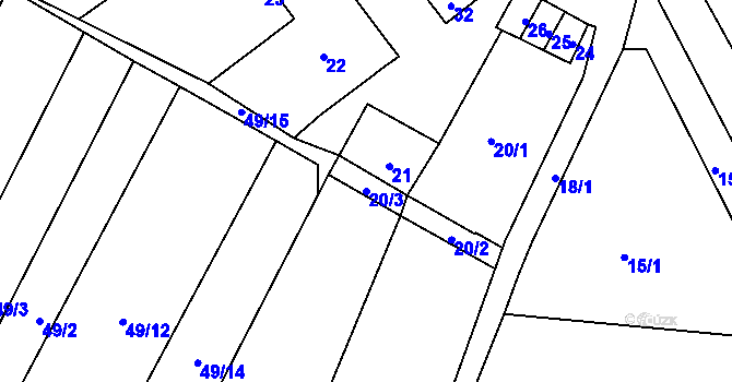 Parcela st. 20/3 v KÚ Mankovice, Katastrální mapa