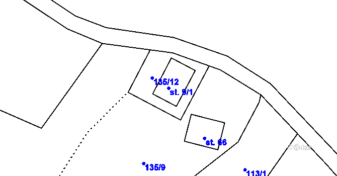 Parcela st. 9/1 v KÚ Manušice, Katastrální mapa