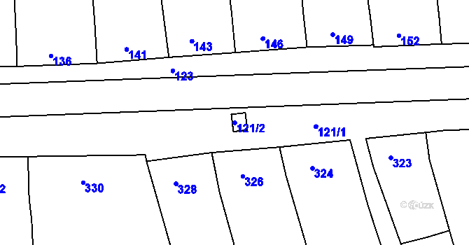 Parcela st. 121/2 v KÚ Marefy, Katastrální mapa