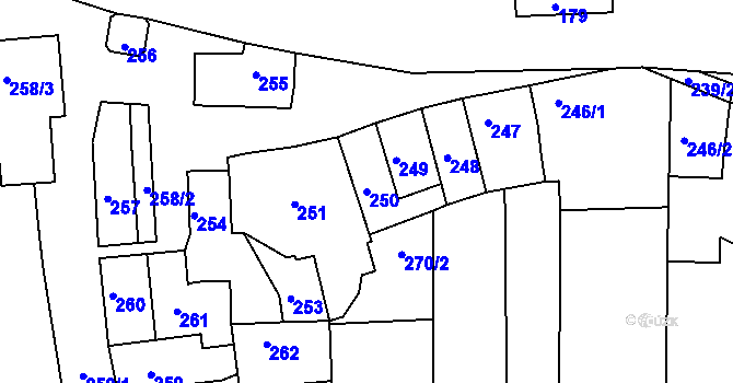 Parcela st. 250 v KÚ Marefy, Katastrální mapa
