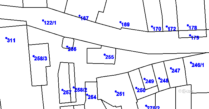 Parcela st. 255 v KÚ Marefy, Katastrální mapa
