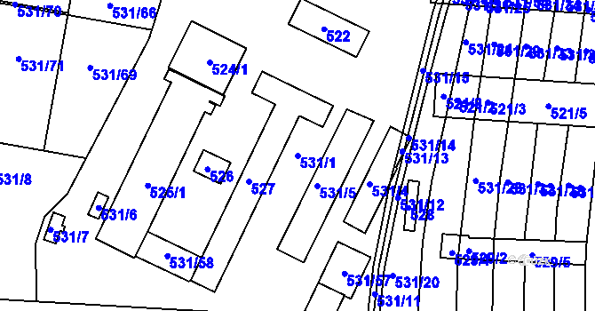 Parcela st. 531/1 v KÚ Marefy, Katastrální mapa